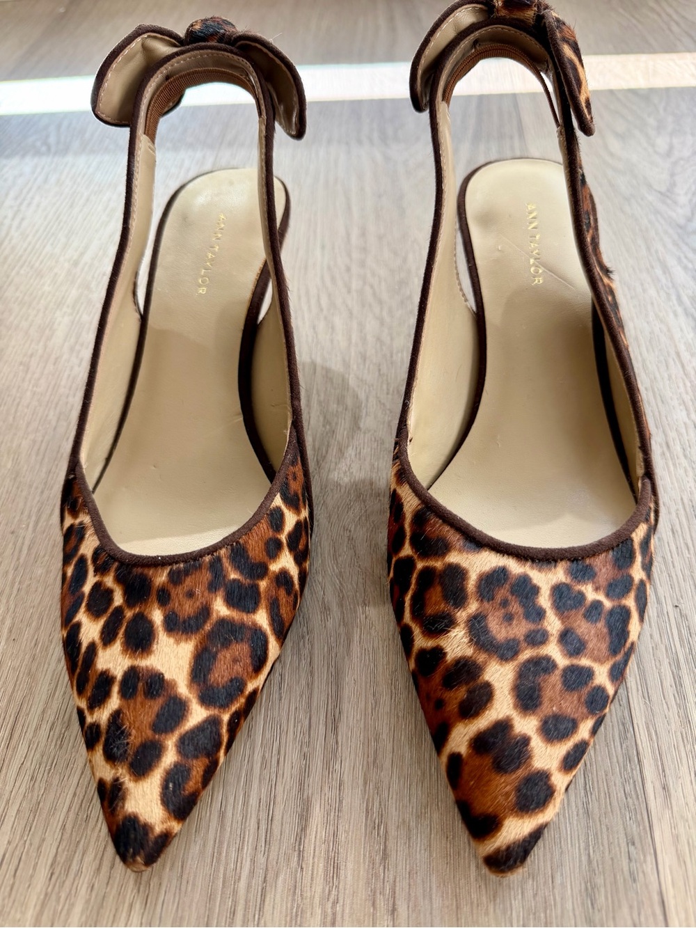 Ann Taylor Leopard Brown Print Pointed Slingback Pumps